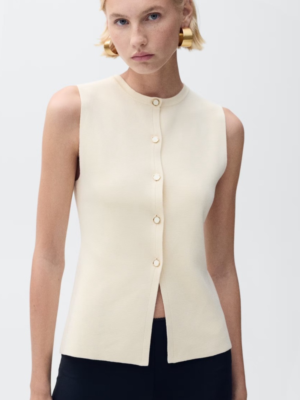 Mango Fine-Knit Vest with Buttons